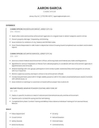 Canine Officer Resume