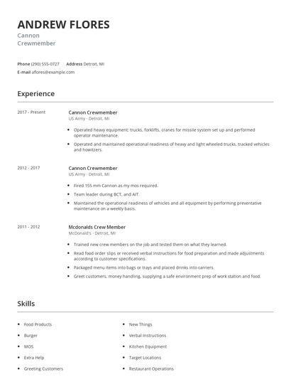 Cannon Crewmember Resume