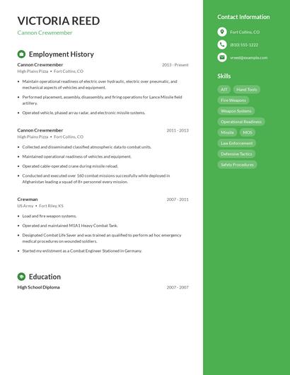 Cannon Crewmember Resume