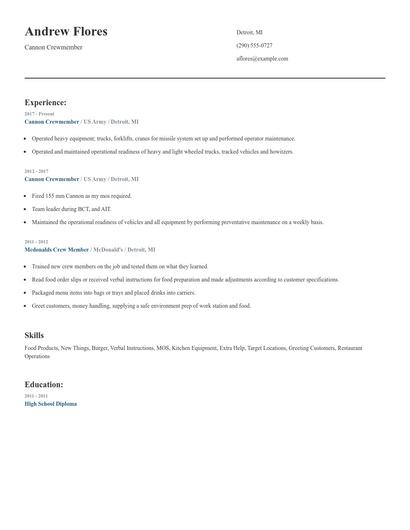 Cannon Crewmember Resume