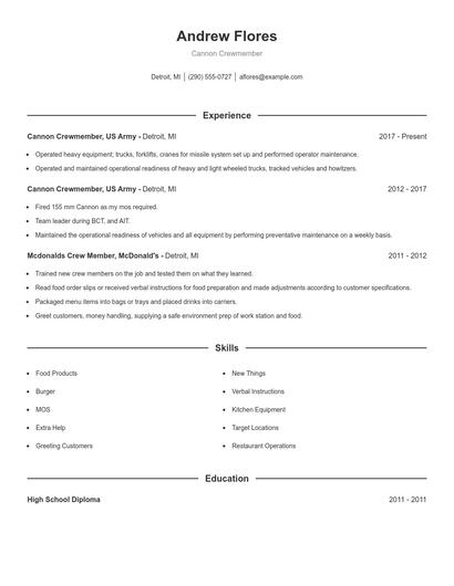 Cannon Crewmember Resume