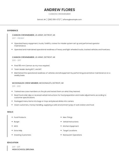 Cannon Crewmember Resume