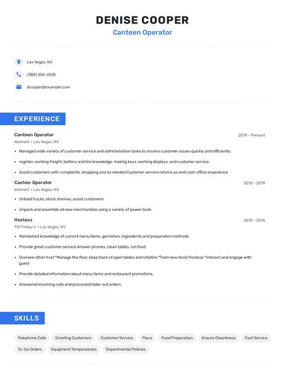 Canteen Operator Resume
