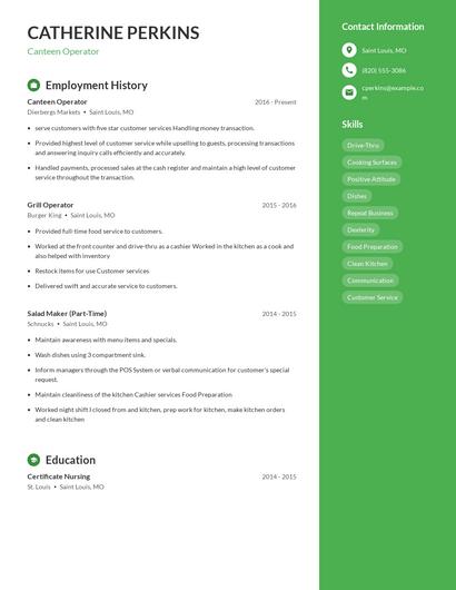 Canteen Operator Resume
