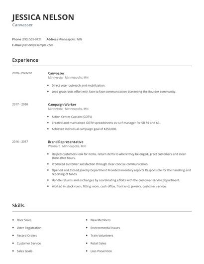 Canvasser Resume