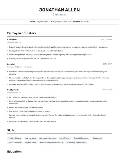 Canvasser Resume