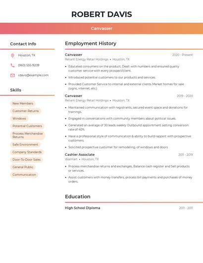 Canvasser Resume