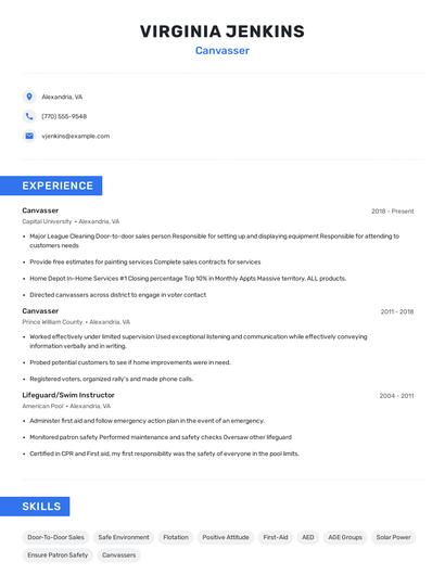 Canvasser Resume
