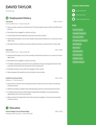 Canvasser Resume