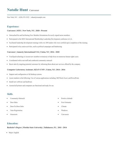 Canvasser Resume