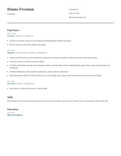 Canvasser Resume