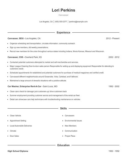 Canvasser Resume