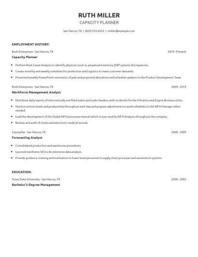 Capacity Planner Resume