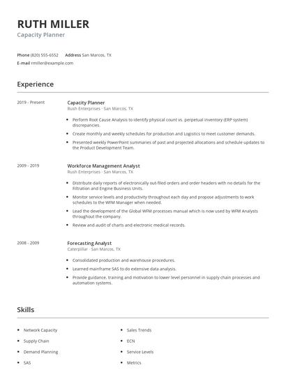 Capacity Planner Resume