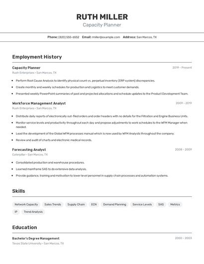 Capacity Planner Resume