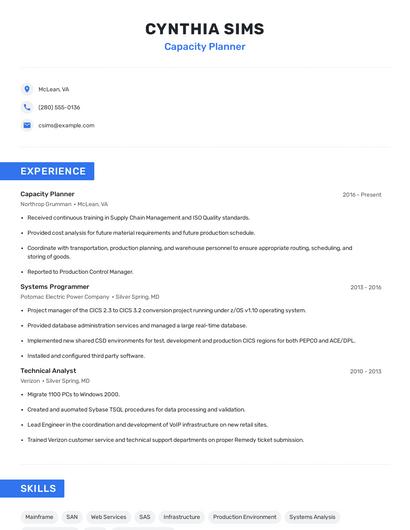 Capacity Planner Resume