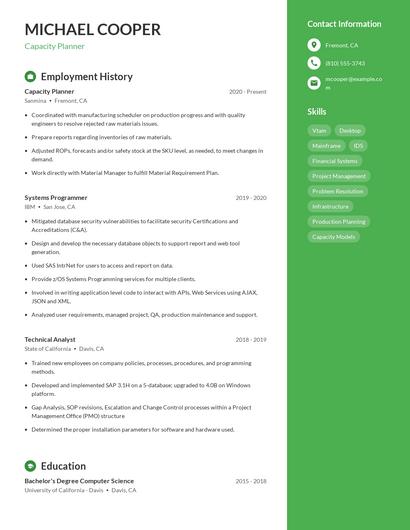 Capacity Planner Resume