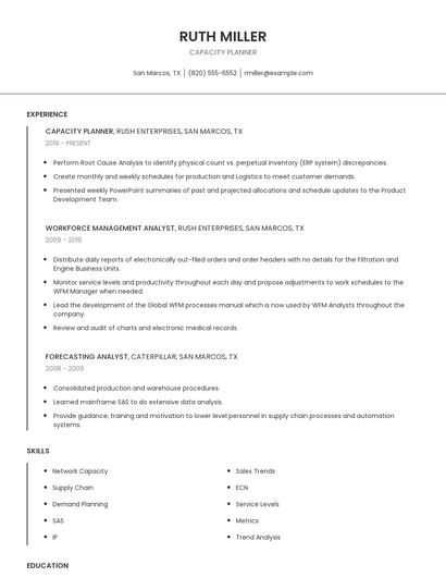 Capacity Planner Resume