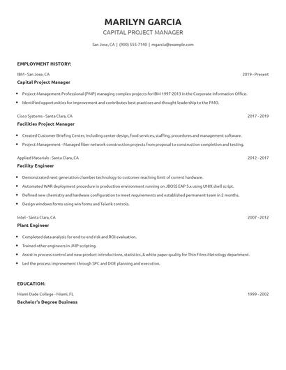 Capital Project Manager Resume