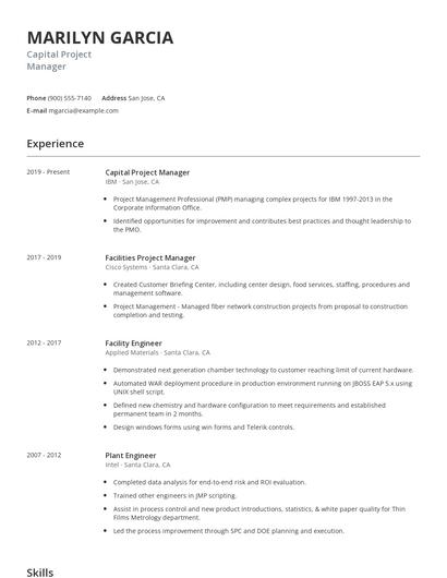 Capital Project Manager Resume