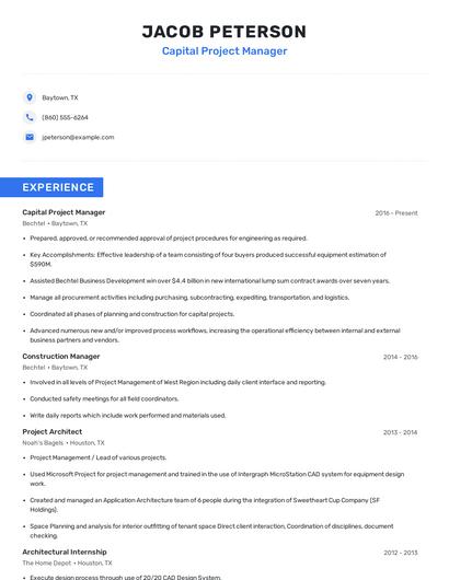 Capital Project Manager Resume