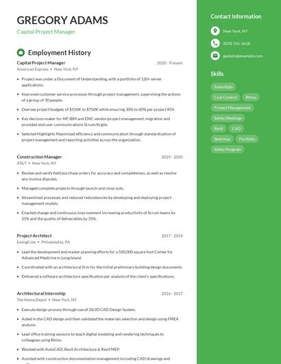 Capital Project Manager Resume