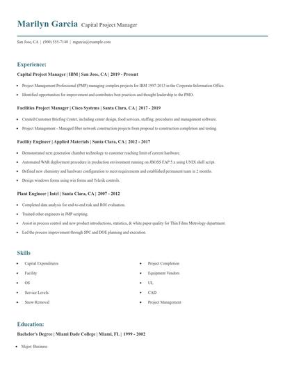 Capital Project Manager Resume
