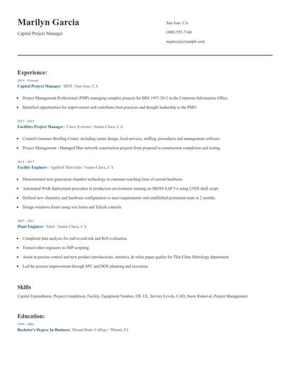Capital Project Manager Resume