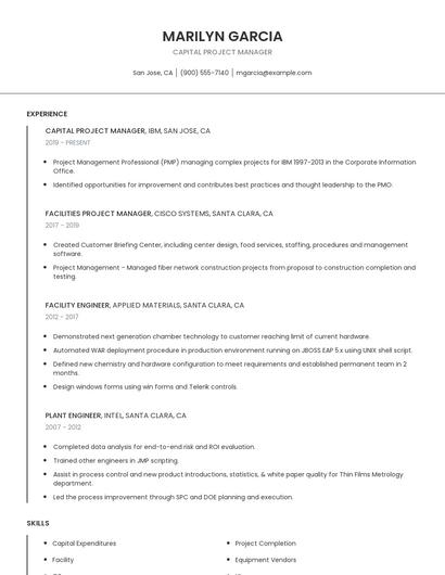Capital Project Manager Resume