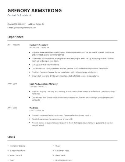 Captain's Assistant Resume