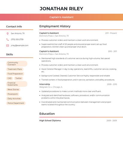 Captain's Assistant Resume