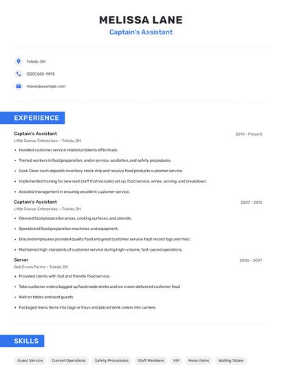 Captain's Assistant Resume