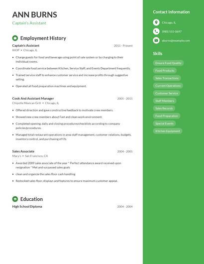 Captain's Assistant Resume
