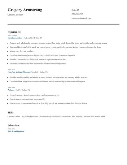 Captain's Assistant Resume