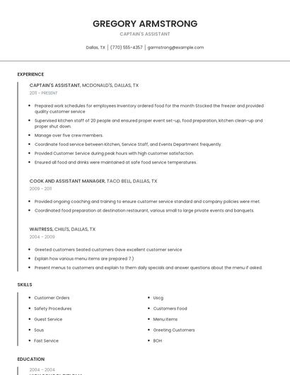 Captain's Assistant Resume