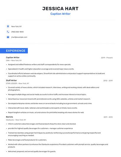 Caption Writer Resume