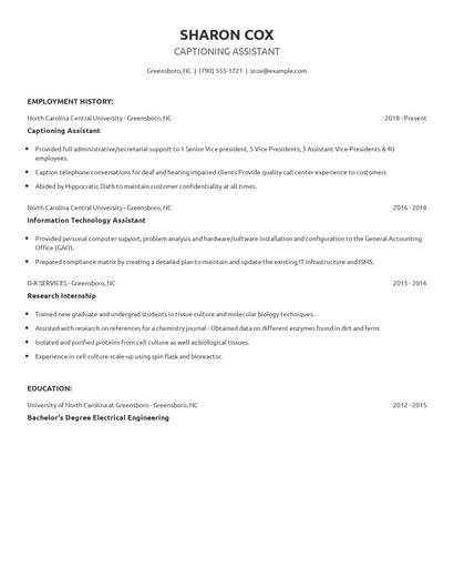 Captioning Assistant Resume