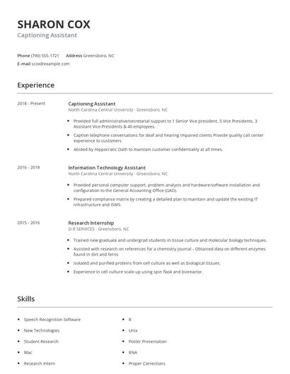 Captioning Assistant Resume