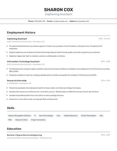 Captioning Assistant Resume
