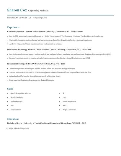 Captioning Assistant Resume