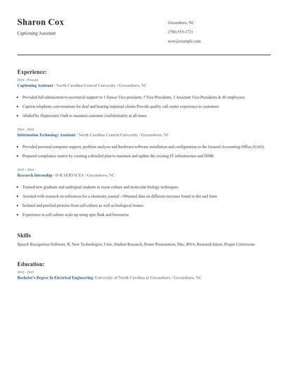 Captioning Assistant Resume
