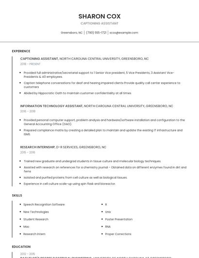 Captioning Assistant Resume