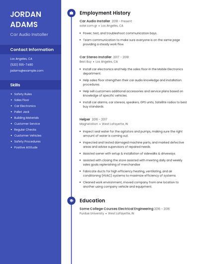 Car Audio Installer Resume