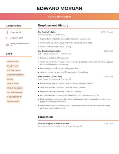 Car Audio Installer Resume