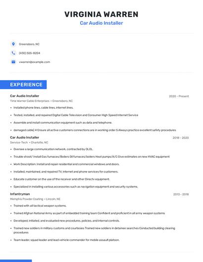 Car Audio Installer Resume