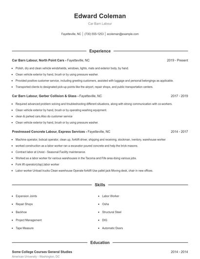 Car Barn Labour Resume