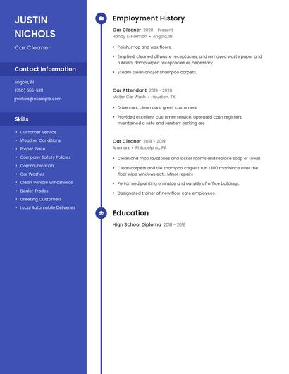 Car Cleaner Resume