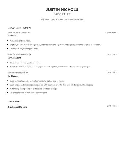 Car Cleaner Resume