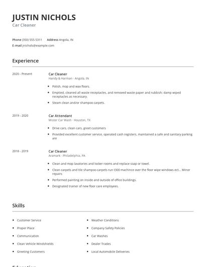Car Cleaner Resume