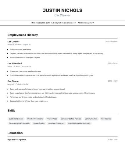 Car Cleaner Resume